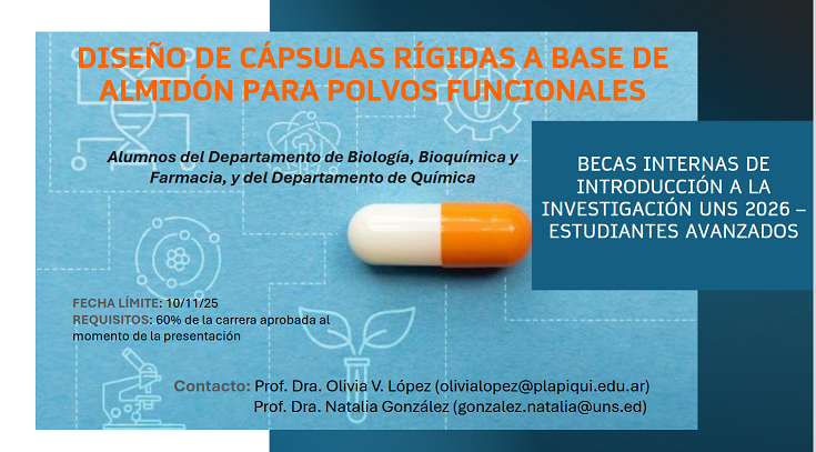 BECAS INTERNAS DE INTRODUCCIÓN A LA INVESTIGACIÓN UNS 2026 – ESTUDIANTES AVANZADOS